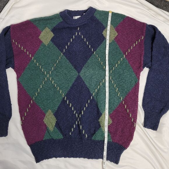 VINTAGE 90s argyle‎ sweater crew neck oversized dark academia L - Picture 6 of 6